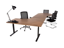 Elektrisch directie hoekbureau met vergaderstuk YOUP Zwart-Cognac Walnoten 65-130 NPR Bluetooth 