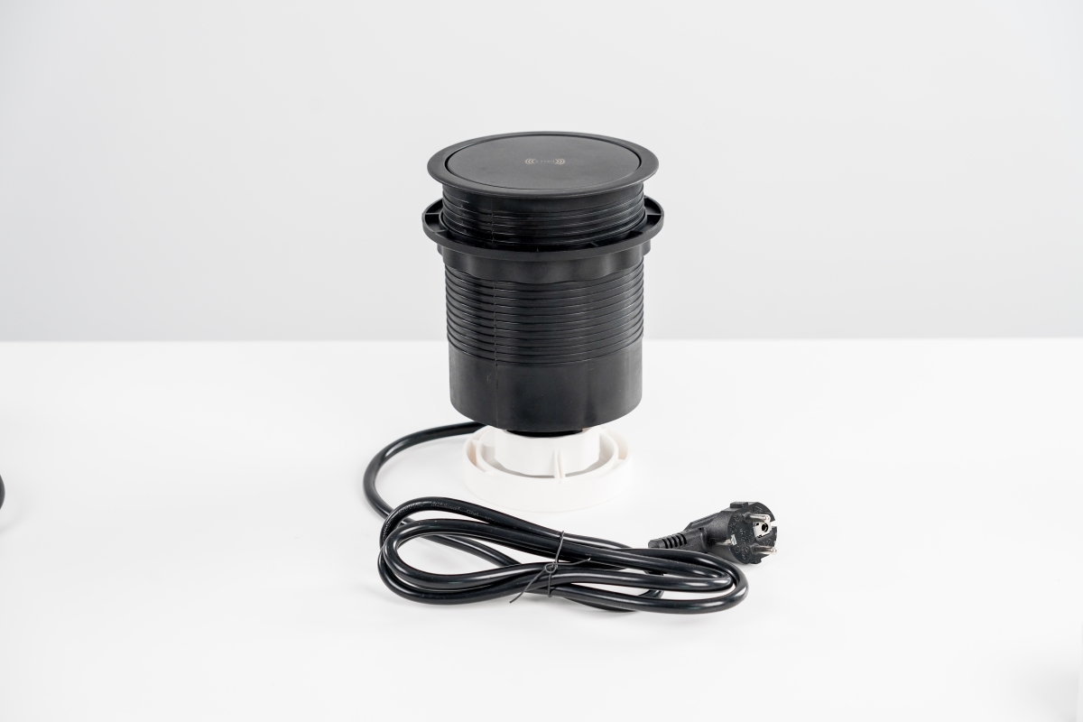 PLUX07 POP UP Wireless charging unit inbouw 4x 230v en 2 x USB-A 2 x USB-C met stroom aansluitsnoer
