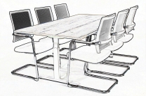 Vergadertafel 200 cm TUBE wit-cognac walnoten