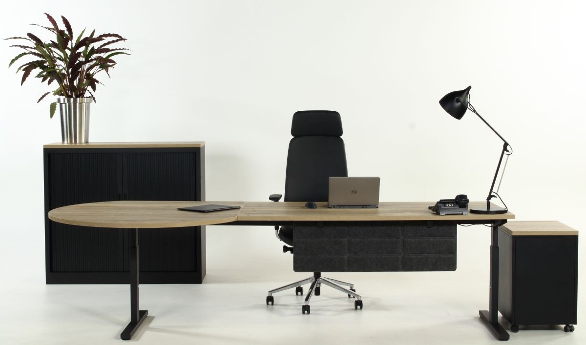 Elektrisch zit bureau met vergaderstuk YOUP zwart-eiken